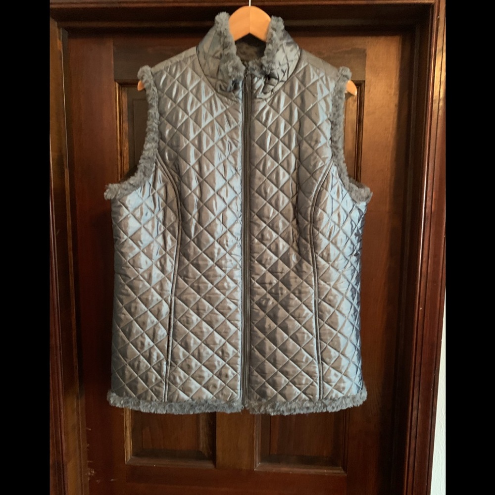 Denim & Co. Reversible Quilted and Sherpa Vest